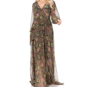 Brown and green dress with designs